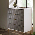 Geo white and grey 4 drawer chest with gold hair pins legs for bedroom