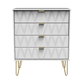 Geo white 4 drawer chest with gold hair pins legs from roseland