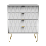Geo white 4 drawer chest with gold hair pins legs from roseland