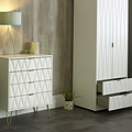Geo white 4 drawer chest with gold hair pins legs for bedroom