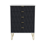 Geo white and navy large 5 drawer chest with gold hair pin legs from roseland