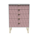 Geo white and pink large 5 drawer chest with gold hair pin legs from roseland