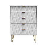 Geo white large 5 drawer chest with gold hair pin legs from roseland