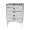 Geo white large 5 drawer contemporary chest with gold hair pin legs