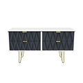 Geo white and navy 4 Drawer Low TV Unit with gold hairpin legs from Roseland