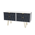 Geo white and navy 4 Drawer Contemporary Low TV Unit with gold hairpin legs