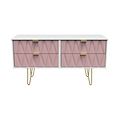 Geo white and pink 4 Drawer Low TV Unit with gold hairpin legs from roseland