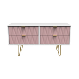Geo white and pink 4 Drawer Low TV Unit with gold hairpin legs from roseland