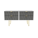 Geo white and grey 4 Drawer Low TV Unit with gold hairpin legs from roserland