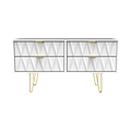 Geo white 4 Drawer Low TV Unit with gold hairpin legs from roseland
