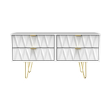 Geo white 4 Drawer Low TV Unit with gold hairpin legs from roseland