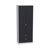 Geo white and navy panelled 2 drawer contemporary double wardrobe
