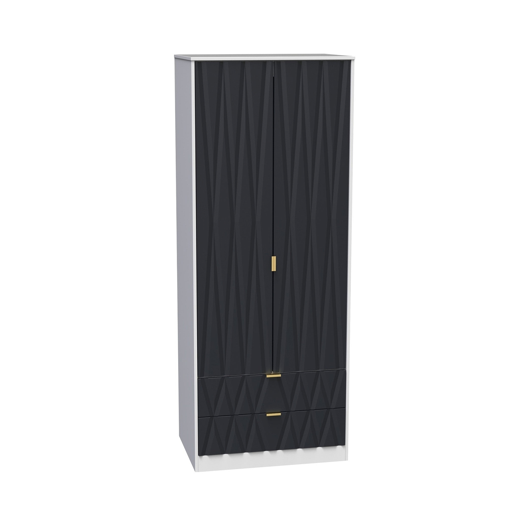 Geo white and navy panelled 2 drawer contemporary double wardrobe