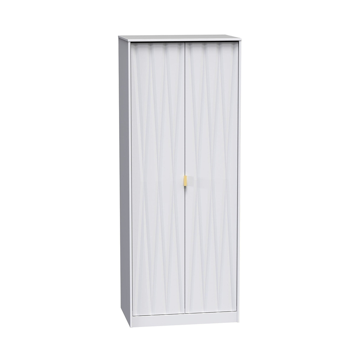 A white wardrobe with closed sliding doors, standalone, set against a plain white background.