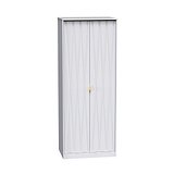A white wardrobe with closed sliding doors, standalone, set against a plain white background.