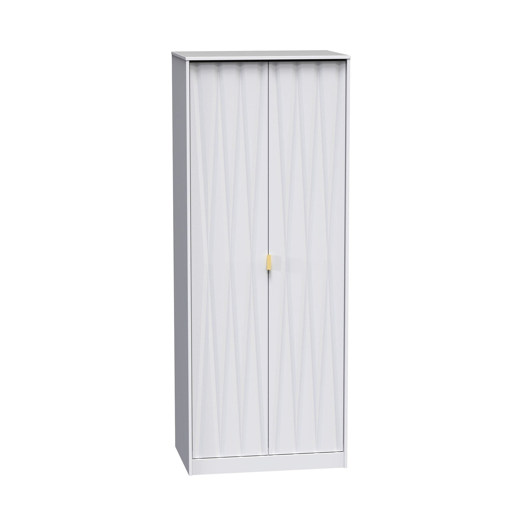 A white wardrobe with closed sliding doors, standalone, set against a plain white background.