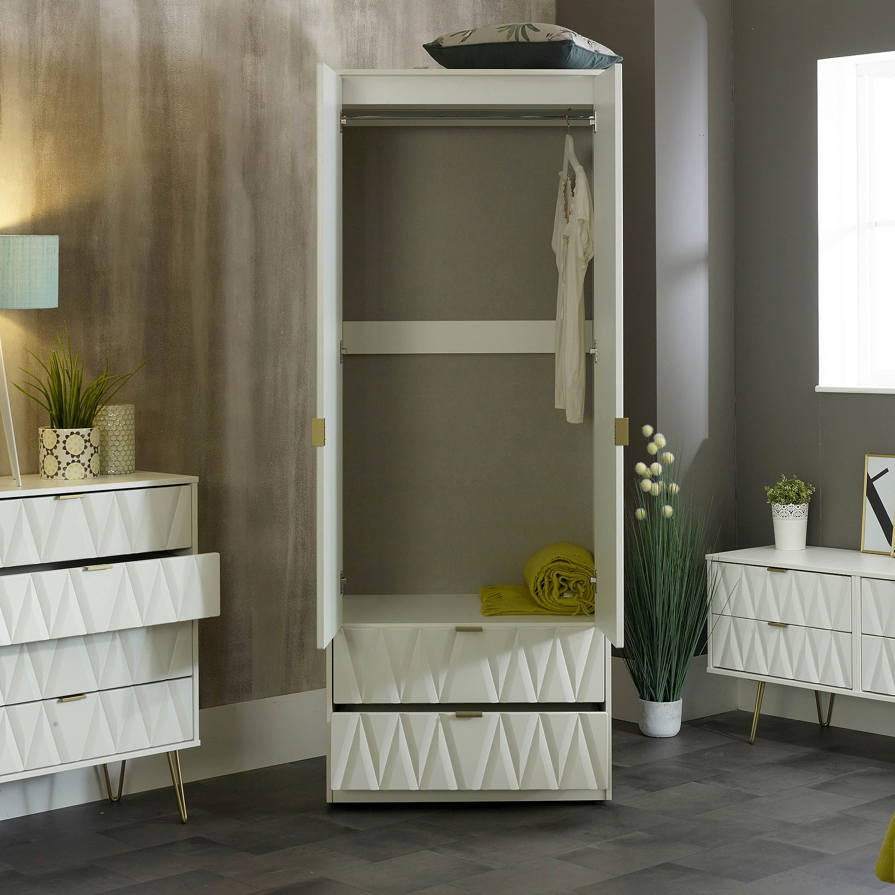 Geo white panelled 2 drawer double wardrobe or bedroom