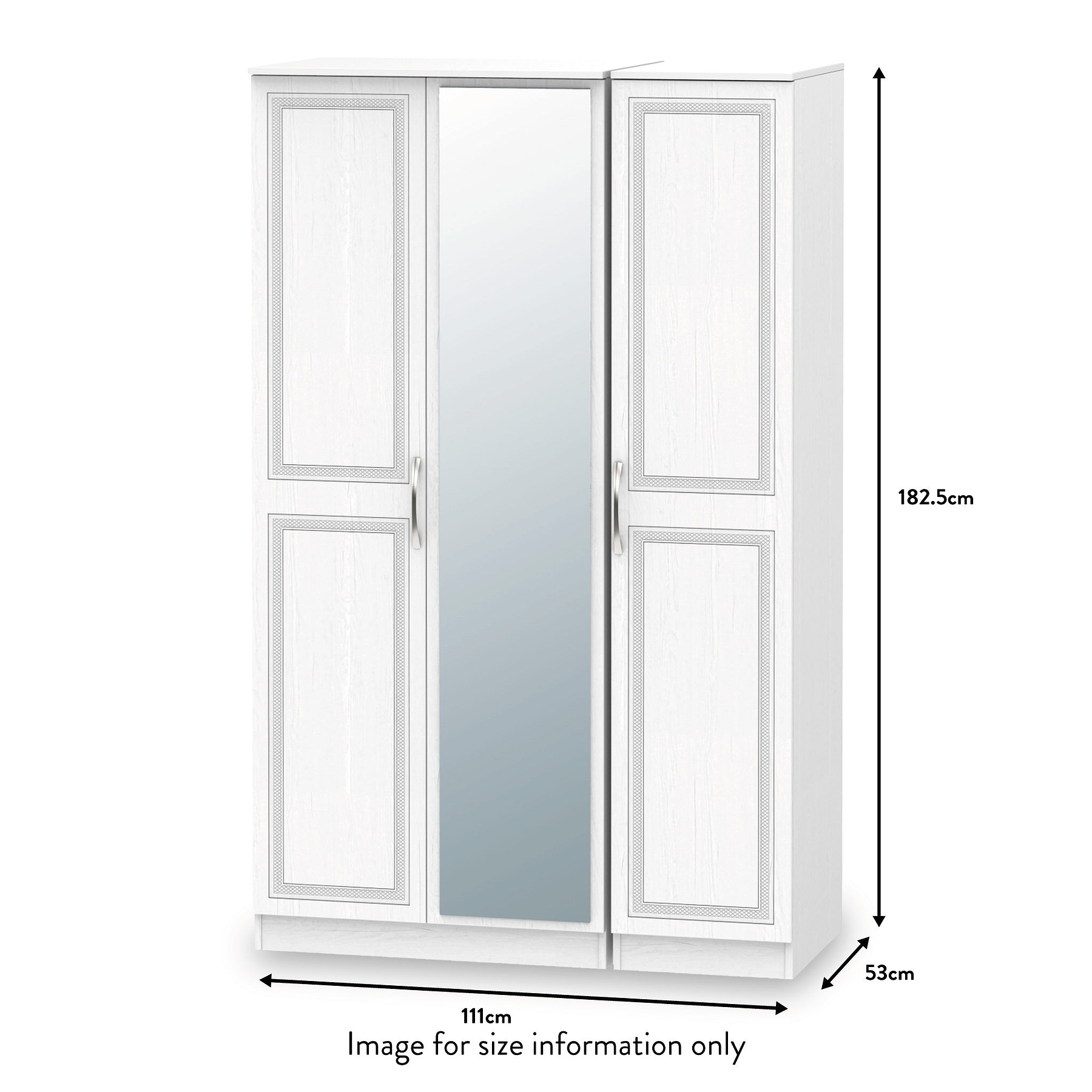 Killgarth White Triple Mirrored Wardrobe dimensions