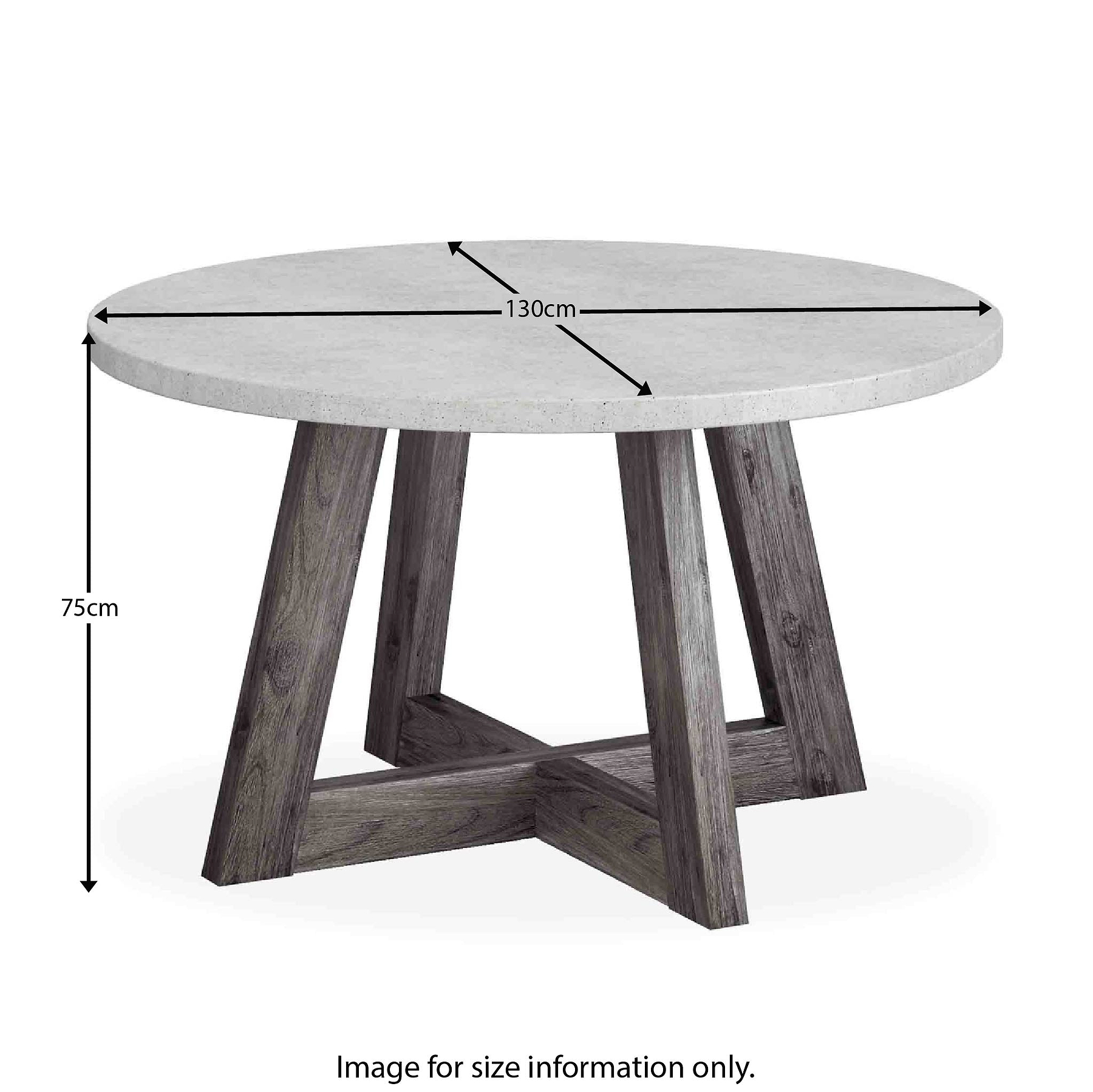 Dimensions for the Saltaire Industrial Grey Concrete Round Dining Table