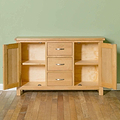 London Oak 3 Drawer Sideboard - Front view with cupboard doors open