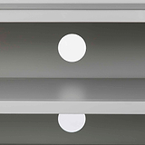 Elgin Grey corner TV stand - Close up of cable access holes