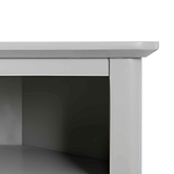 Elgin Grey corner TV stand - Close up of top corner