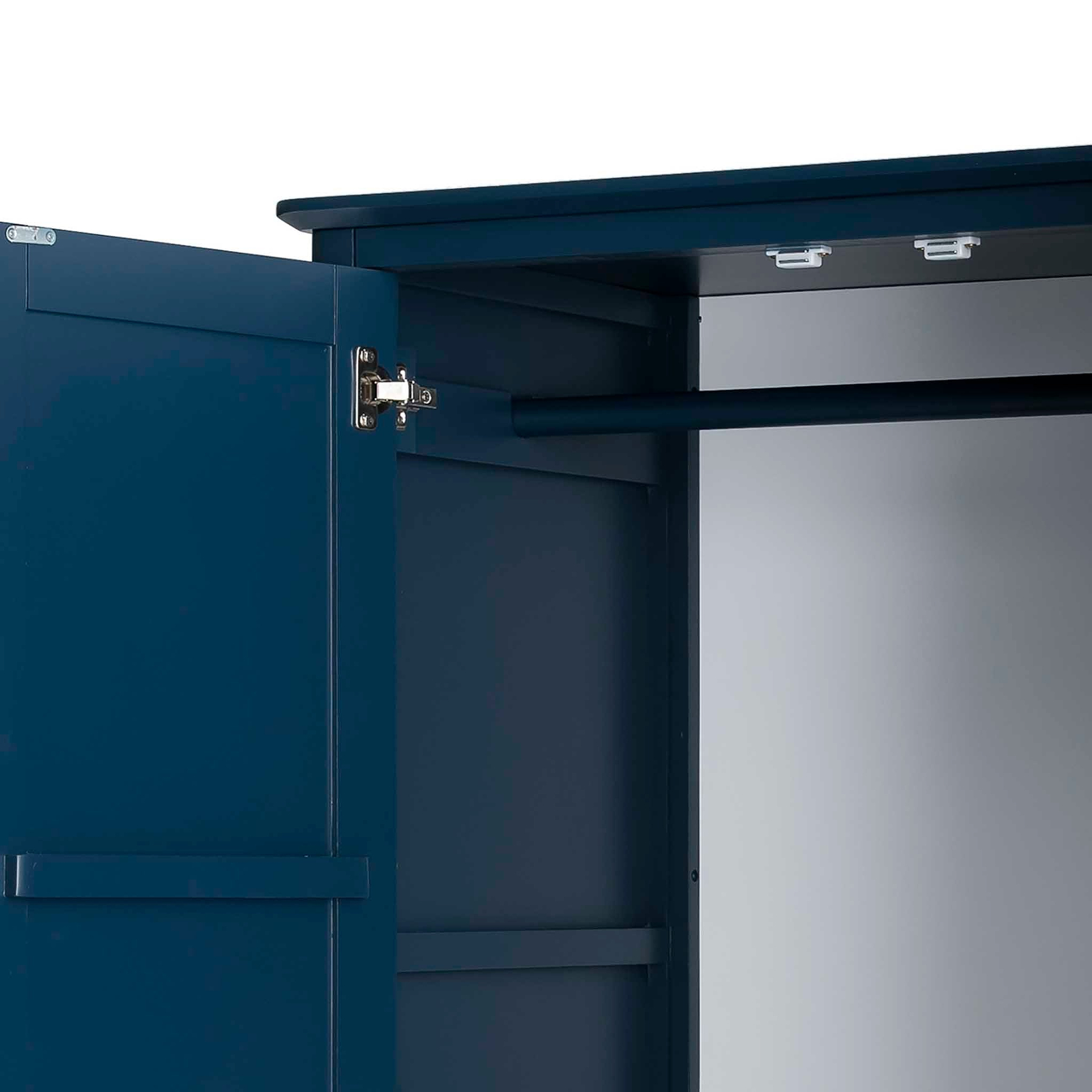 Stirling Blue Double Wardrobe - Close up, of wardrobe hanging rail