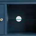 Stirling Blue Small TV Unit - Close up of glass shelf