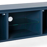 Stirling Blue 120cm Large TV Unit - Close up of middle shelving with glass shelf