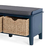 Stirling Blue Storage Bench - Close up with baskets pulled open