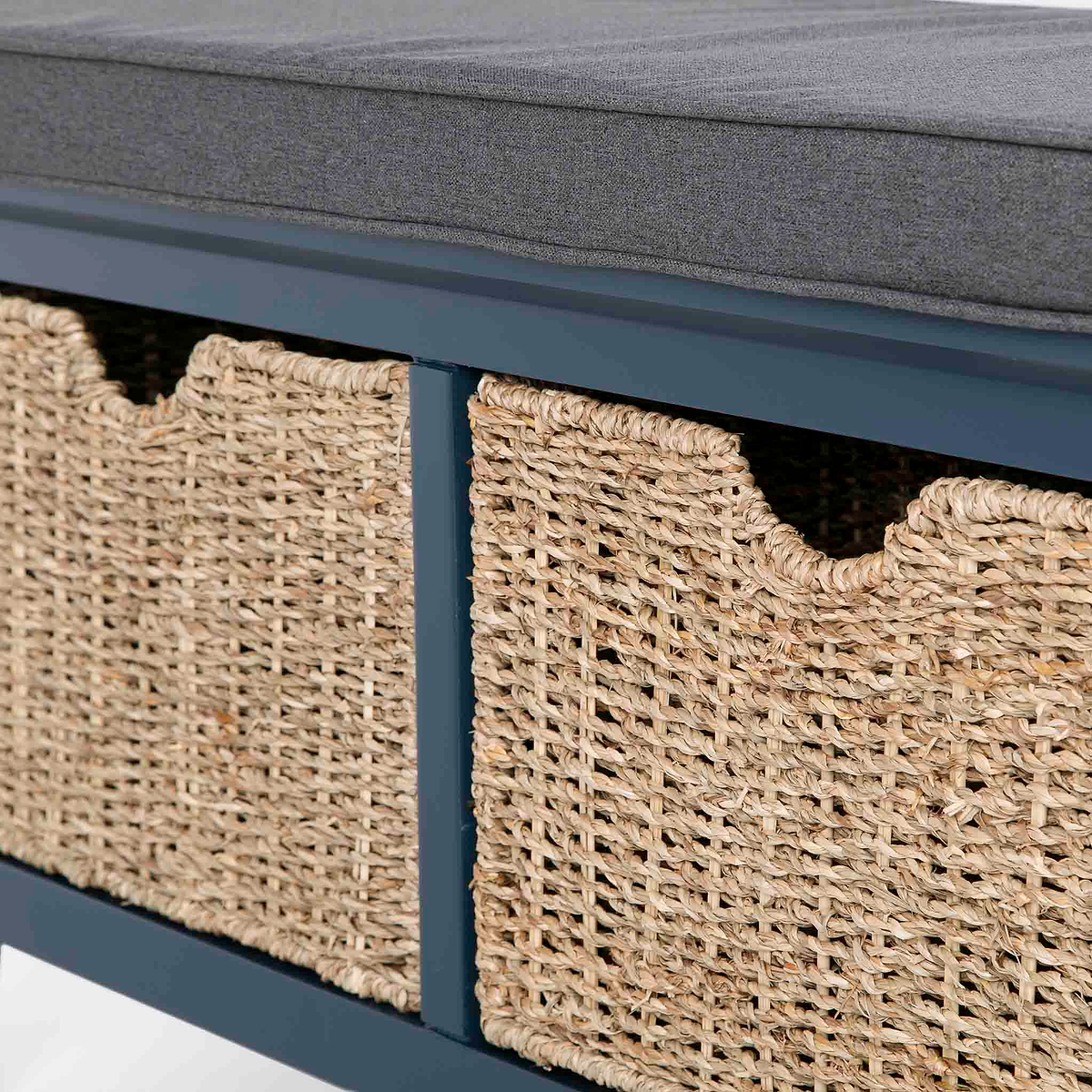 Stirling Blue Storage Bench - Close up of baskets