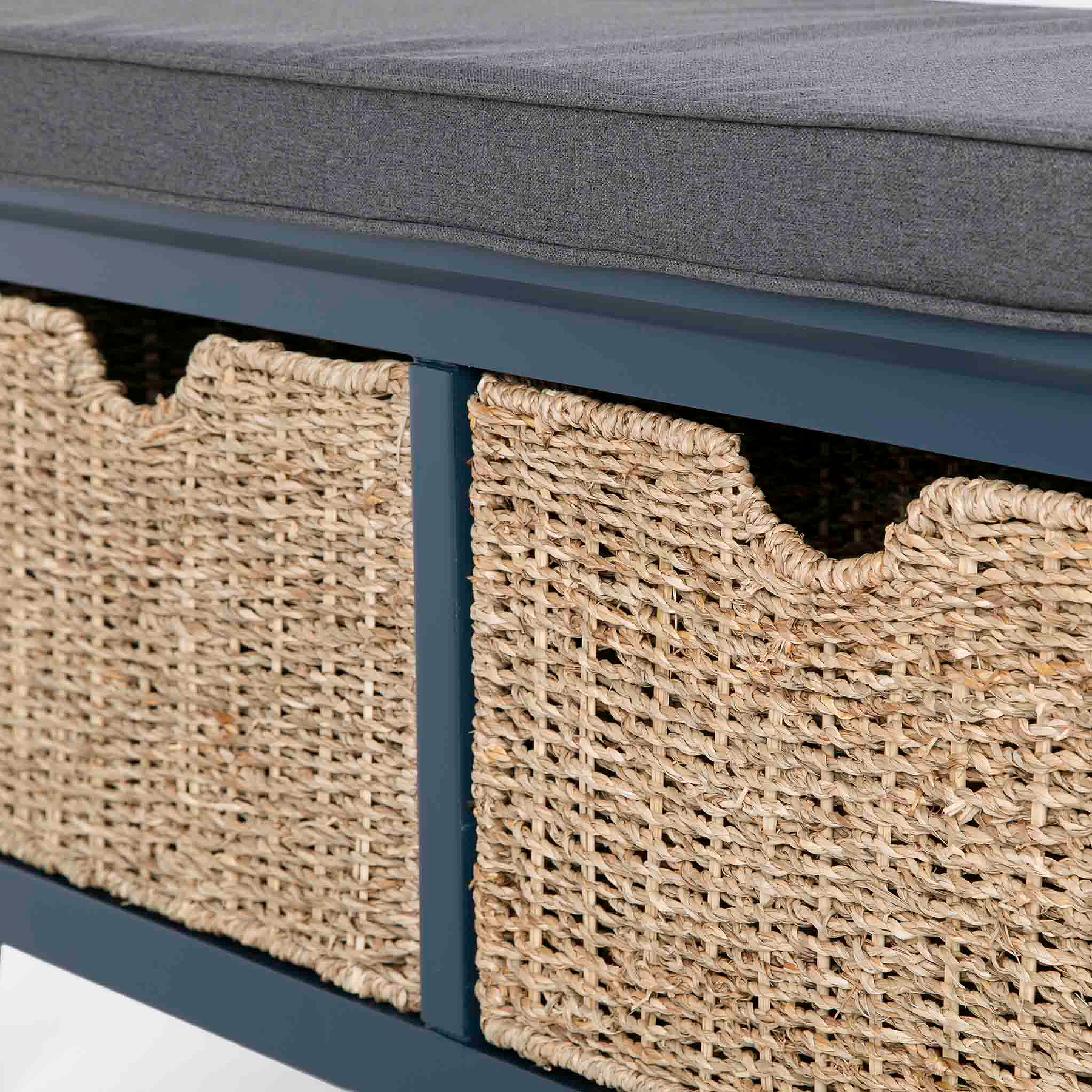 Stirling Blue Storage Bench - Close up of baskets