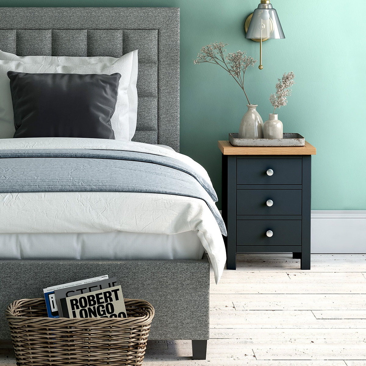 Farrow Charcoal Bedside Table by Roseland Furniture - Lifestlye Shot