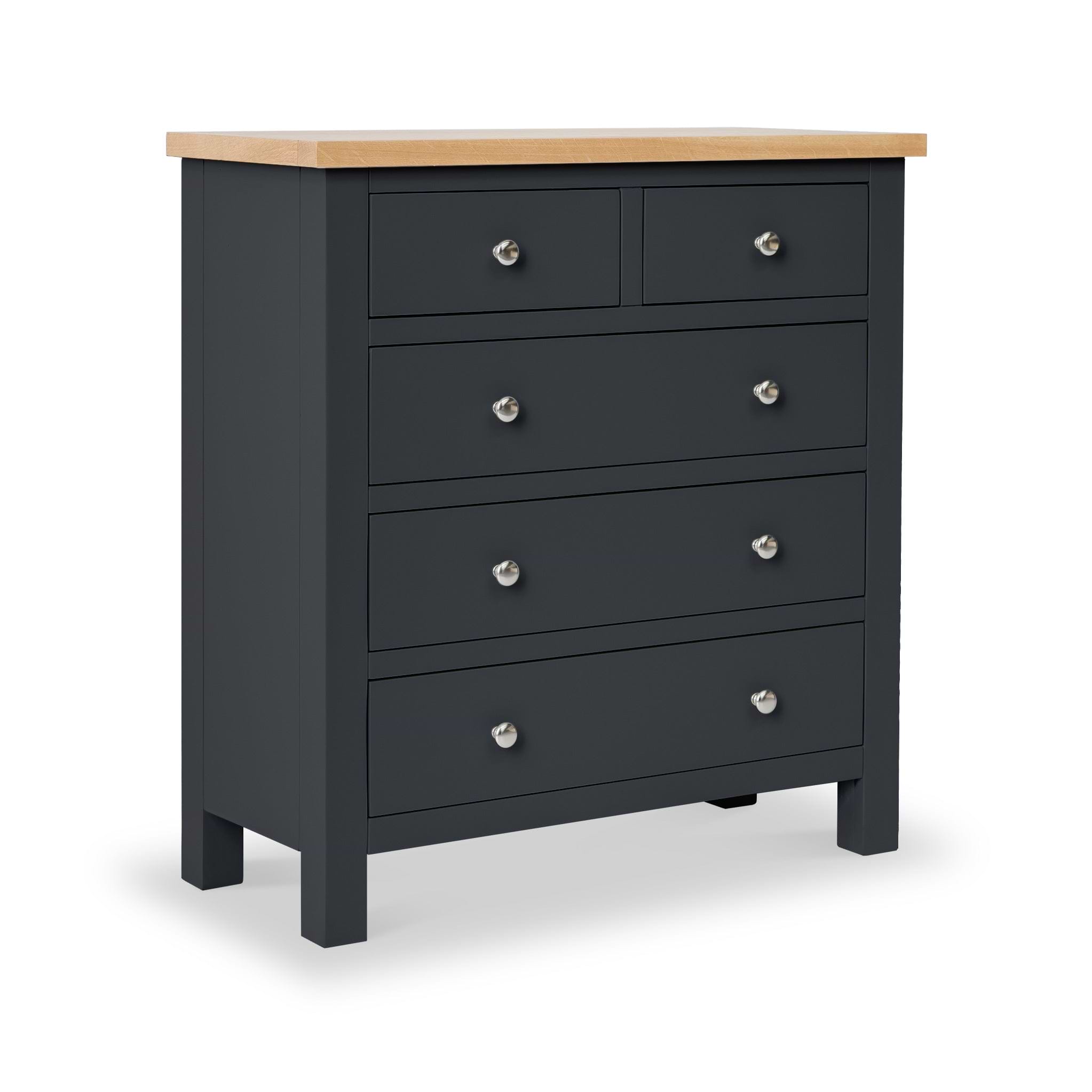 Farrow Charcoal 2 over 3 Chest of drawers from Roseland Furniture - Angle View
