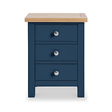 Farrow Navy Bedside Table by Roseland Furniture - Front view with silver handles