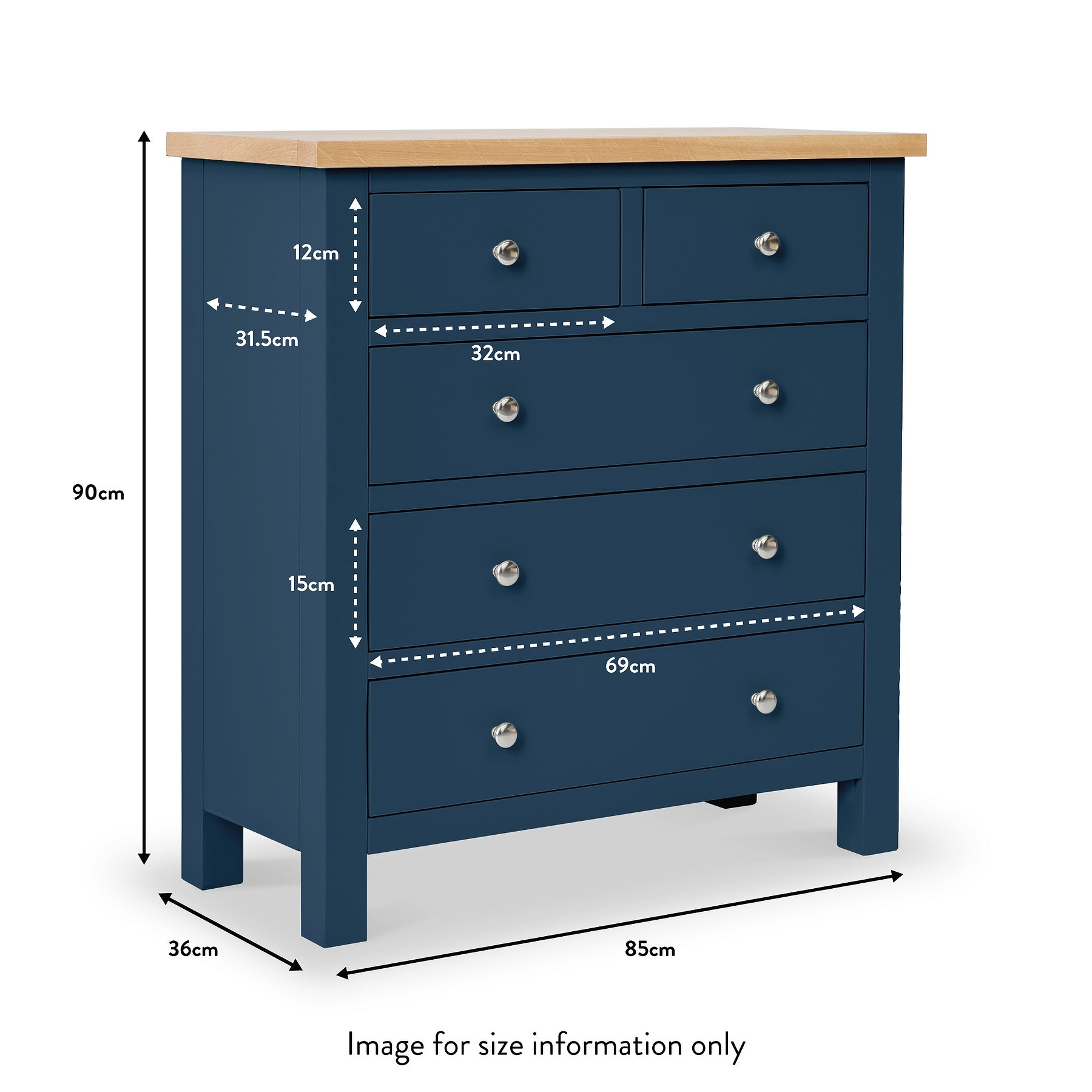 Farrow 2 Over 3 Chest Of Drawers - Size guide