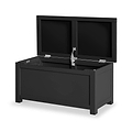 A black tool chest with an open top lid revealing a spacious interior, set against a white background.
