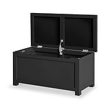 A black tool chest with an open top lid revealing a spacious interior, set against a white background.