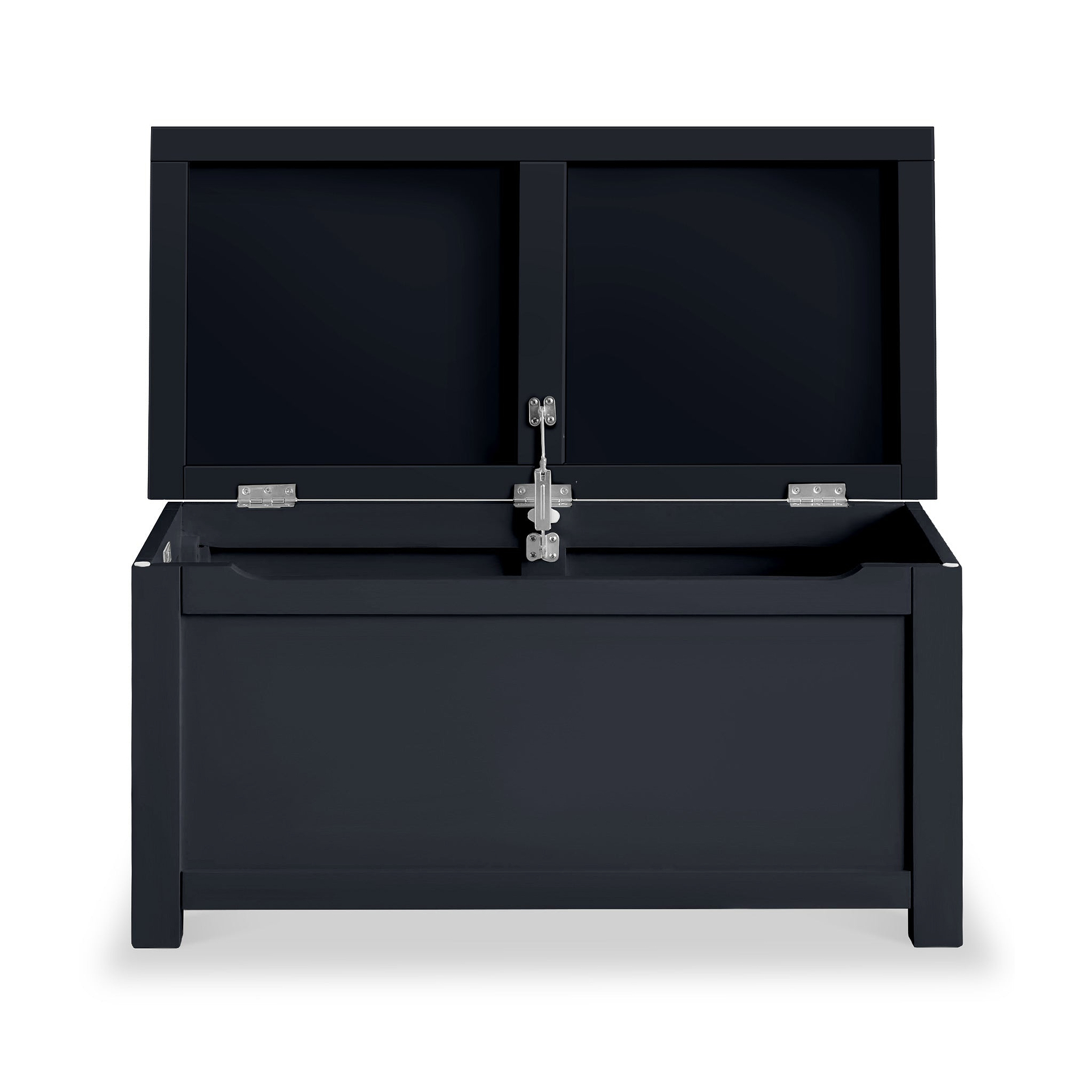 A black tool chest with multiple drawers, one partially open, on a plain white background. Stainless steel handles and locks are visible.