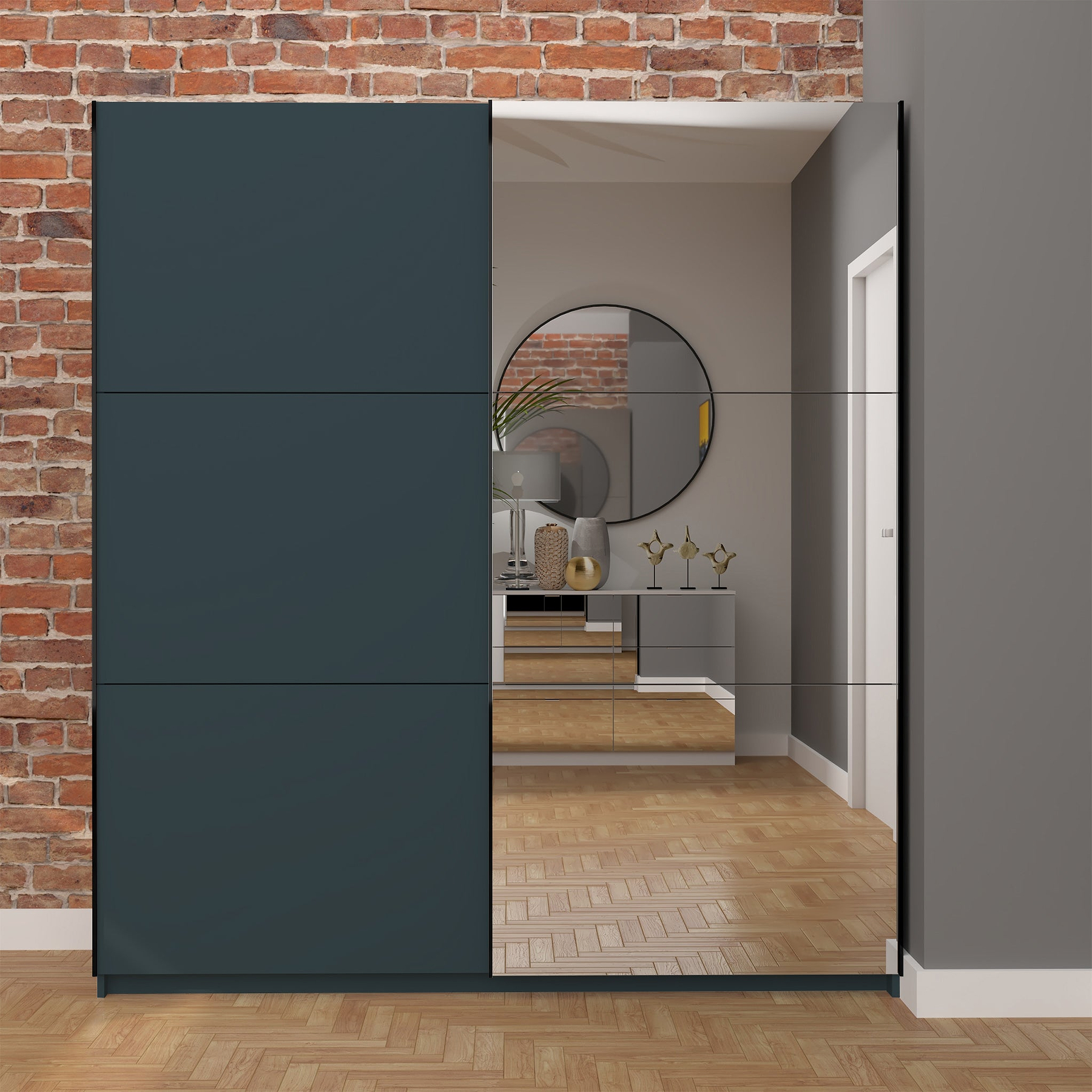 Holland Anthracite 180cm Sliding 1/2 Mirror Double Wardrobe