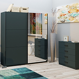 Holland Anthracite 180cm Sliding 1/2 Mirror Double Wardrobe