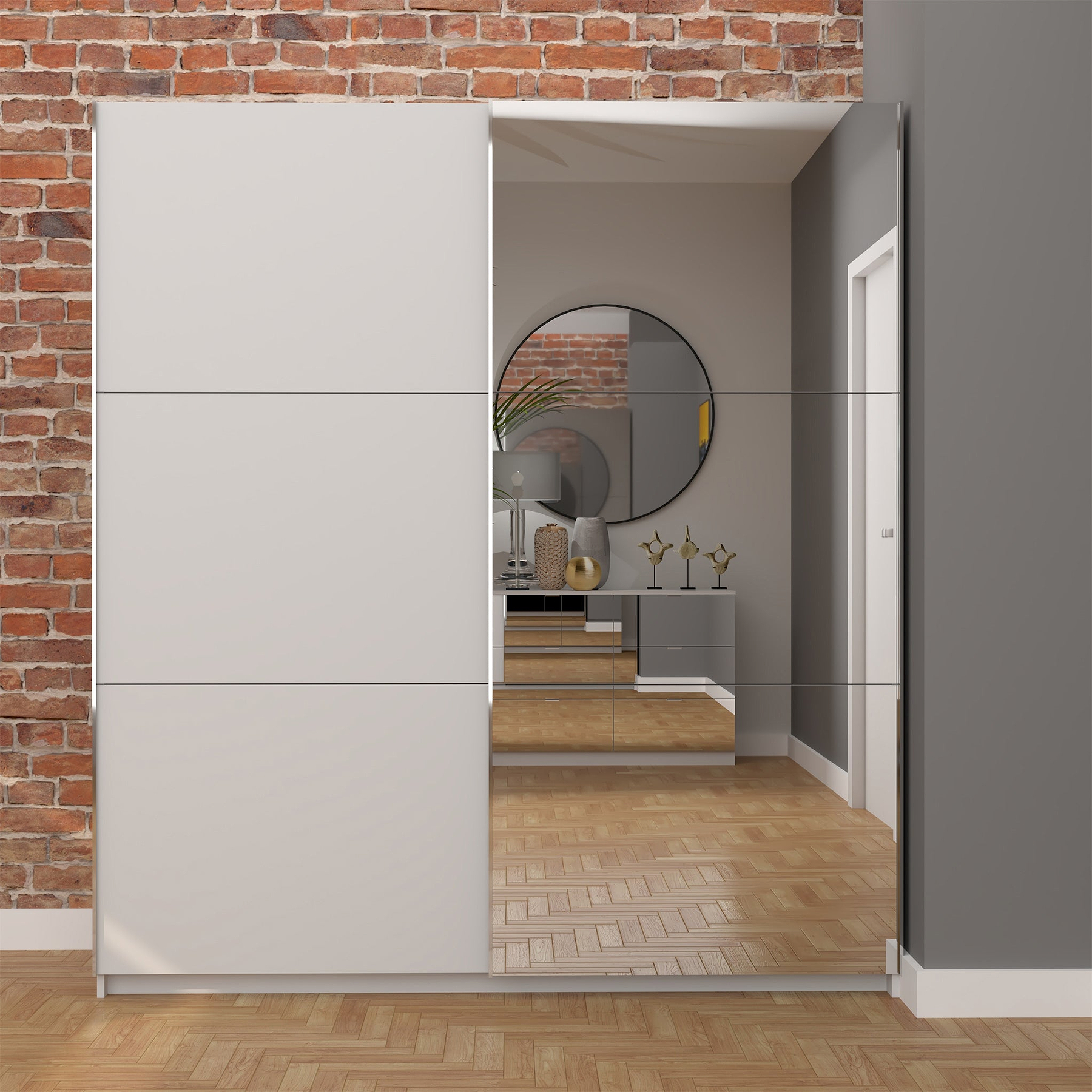 Holland White 180cm Sliding 1/2 Mirror Double Wardrobe