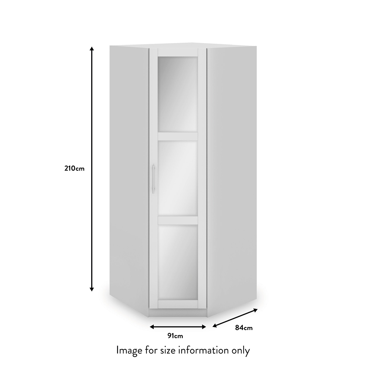 Bithlo White Corner Mirrored Wardrobe dimensions