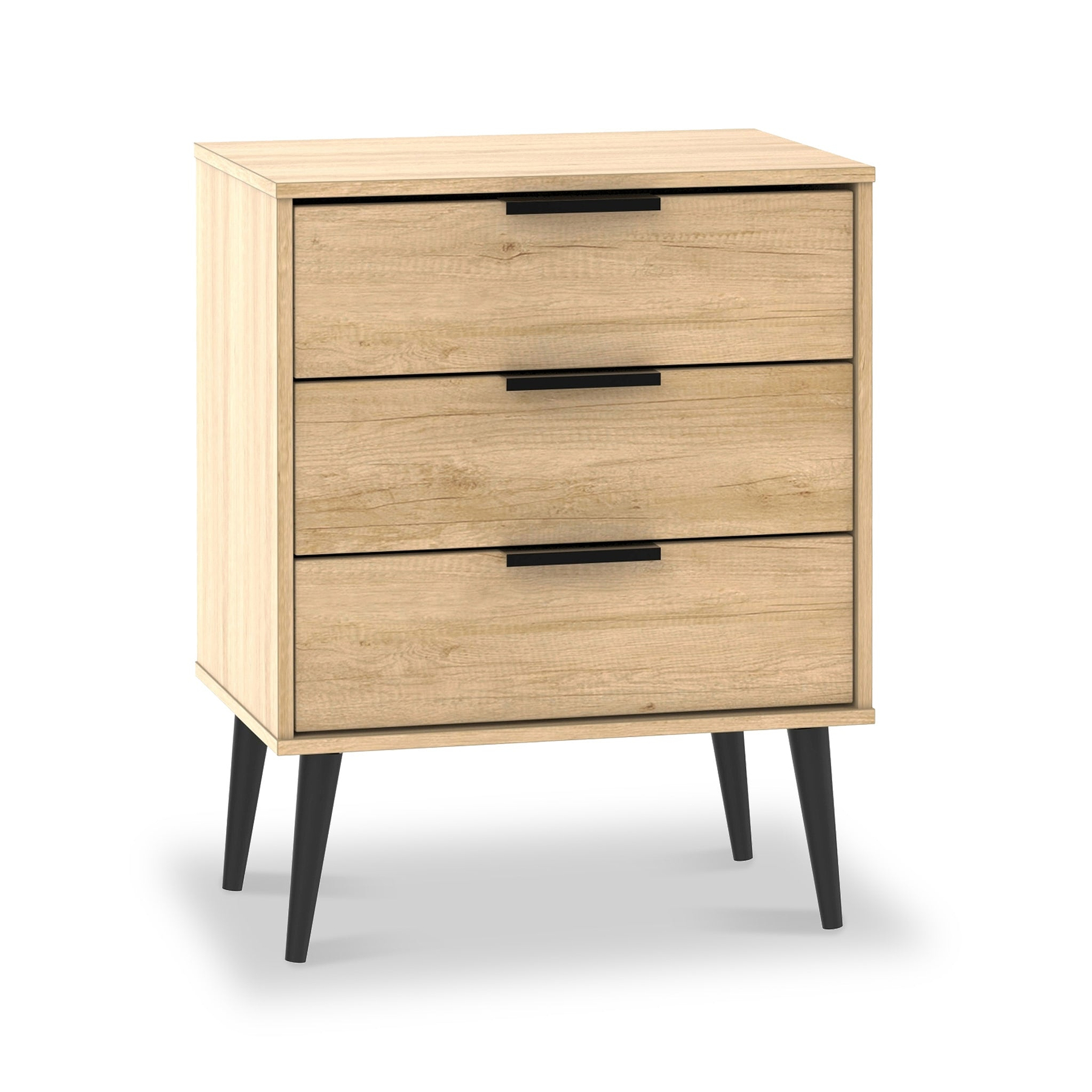 Asher Light Oak 3 Drawer Midi Chest with black legs from Roseland Furniture