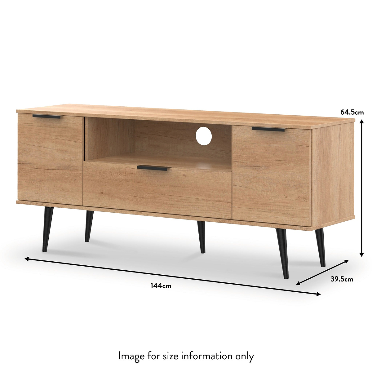 Asher Light Oak 2 Door 1 drawer Wide Tv Unit dimensions