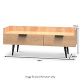 Asher Light Oak 2 Drawer Console Media TV Unit with black legs dimensions