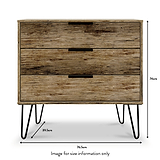 Moreno Rustic Oak 3 Drawer Chest with Black Hairpin Legs size guide