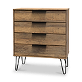 Moreno Rustic Oak Wooden 4 Drawer Chest with Black Hairpin Legs