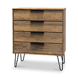 Moreno Rustic Oak Wooden 4 Drawer Chest with Black Hairpin Legs