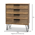 Moreno Rustic Oak Wooden 4 Drawer Chest with Black Hairpin Legs size guide
